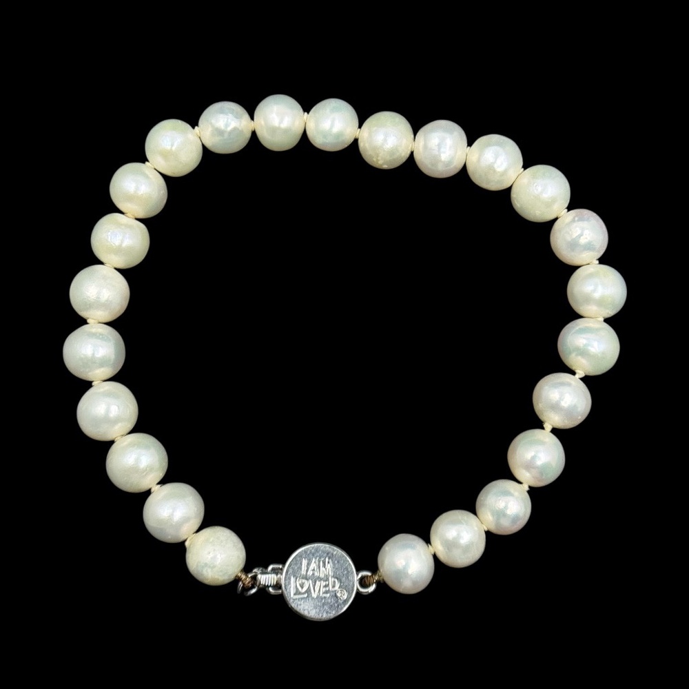 I am loved silver tone freshwater pearl bracelet - Picture 2 of 3